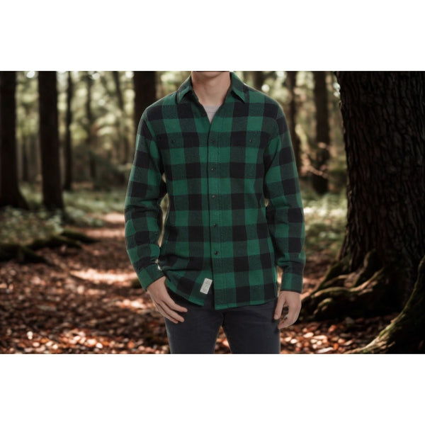 Schott Bros NYC Buffalo Check Flannel Shirt Men's M Green Black Cotton Workwear