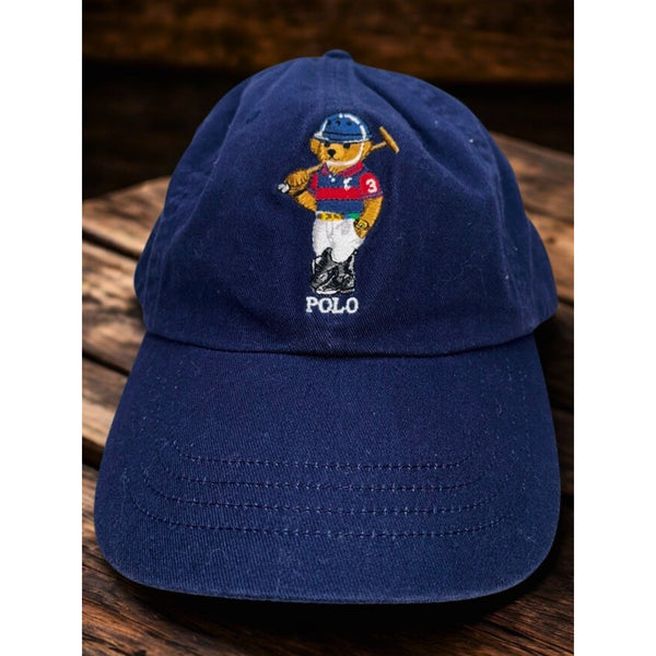 Polo Ralph Lauren Polo Bear Baseball Hat Navy Leather Strap Adjustable Rare