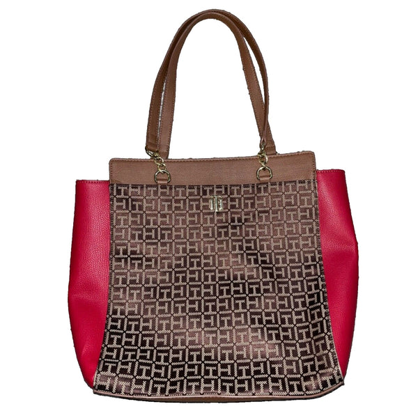 Tommy Hilfiger Antonella II Tote Chestnut Red Monogram Jacquard Womens EUC