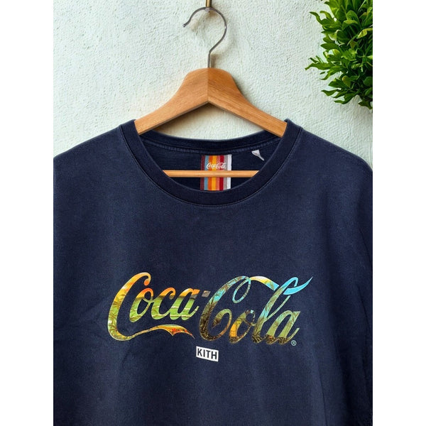 Kith x Coca-Cola Navy Logo T-Shirt Men’s Large L Rare Collab Hole Flaw