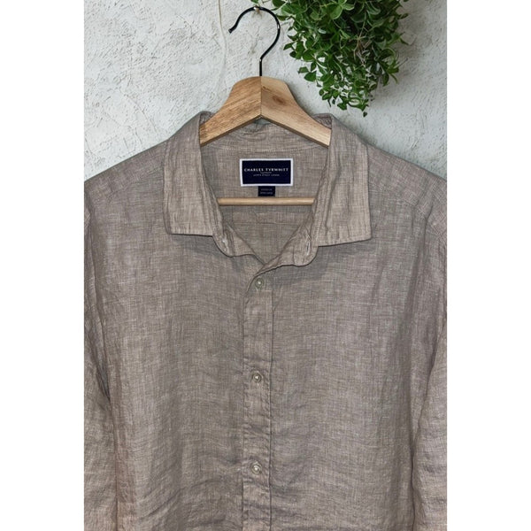 Charles Tyrwhitt 100% Linen Shirt Mens XL Oatmeal Classic Fit Long Sleeve NWOT