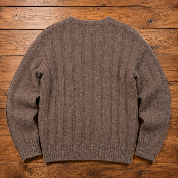 Brooks Brothers Mens L V-Neck Sweater Brown Wool Alpaca Cable Knit Vintage USA