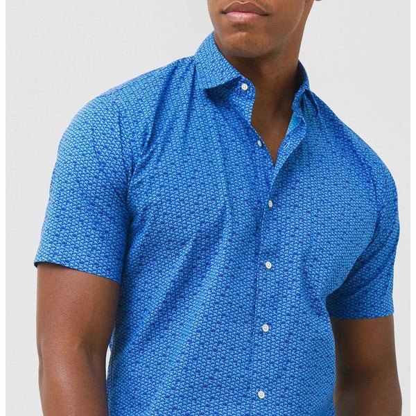 Peter Millar Seaside Waves Fins Cotton Stretch Shirt XL NWOT MSRP $145 Blue