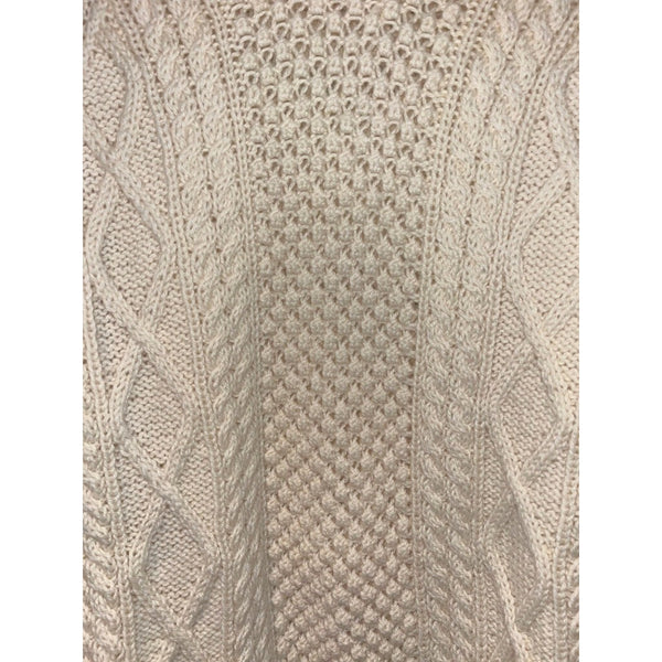 Aran Irish Wool Sweater Mens L Fisherman Cable Knit Chunky Cream Handmade