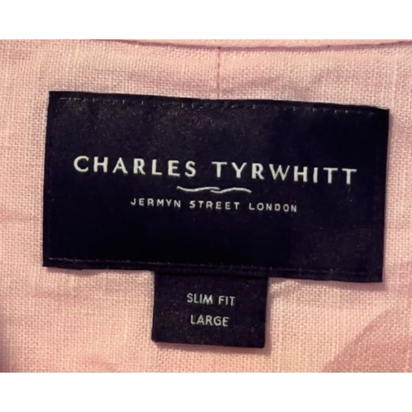 Charles Tyrwhitt Linen Shirt Sz. Large Pink Button Up Slim Fit Short Sleeve NWOT