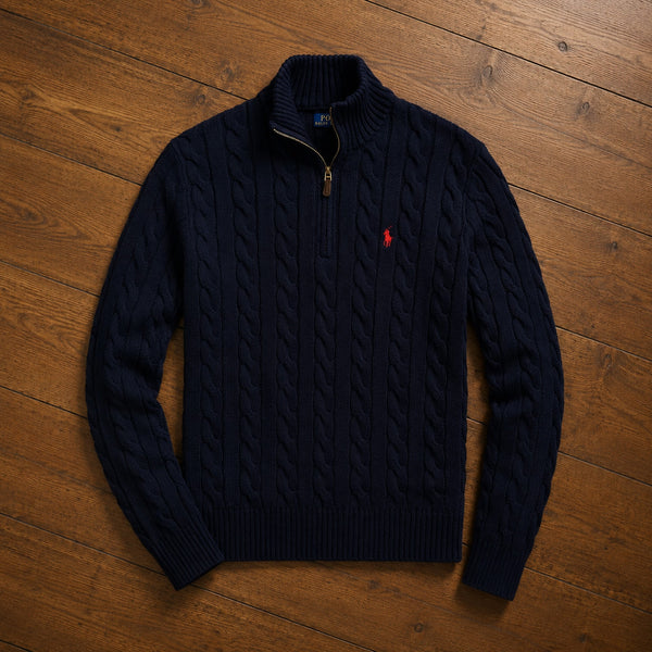 Polo Ralph Lauren Cable Knit 1/4 Zip Sweater Navy Blue Cotton 2XL NWT