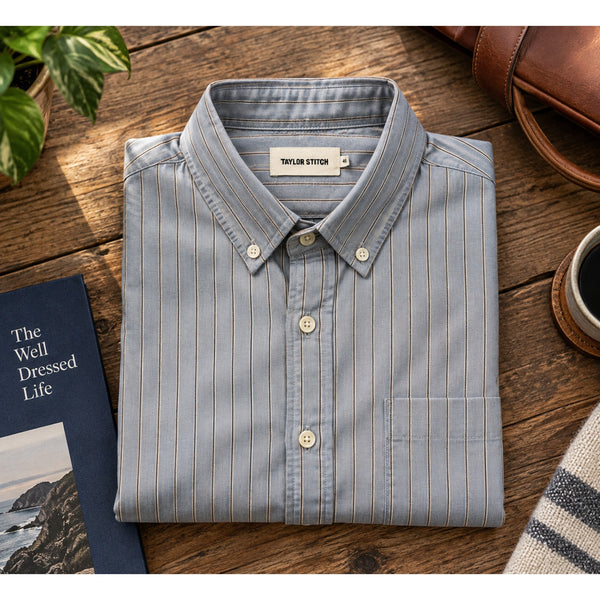 Taylor Stitch The Jack Parkway Stripe Shirt Men's 2XL 46 Organic Cotton Blue