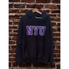 NYU Hoodie MV Sport Pro Weave Sunfaded Black Purple Spellout Size L Y2K