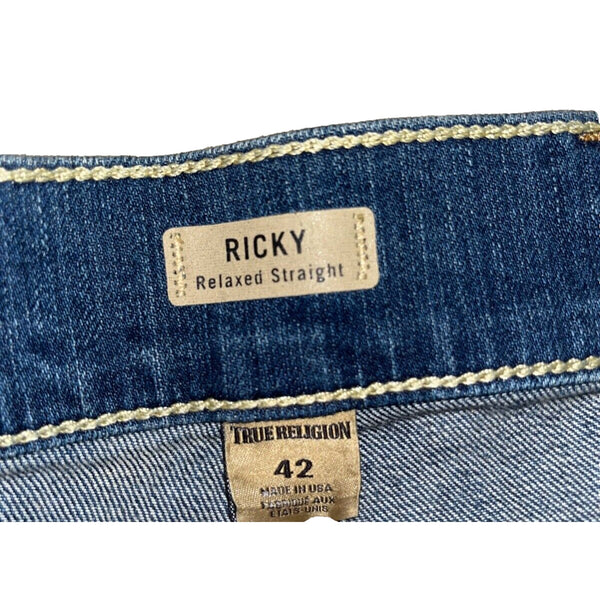 True Religion Ricky W Flap Relaxed Straight Jeans Lake View 42x36 NWT USA