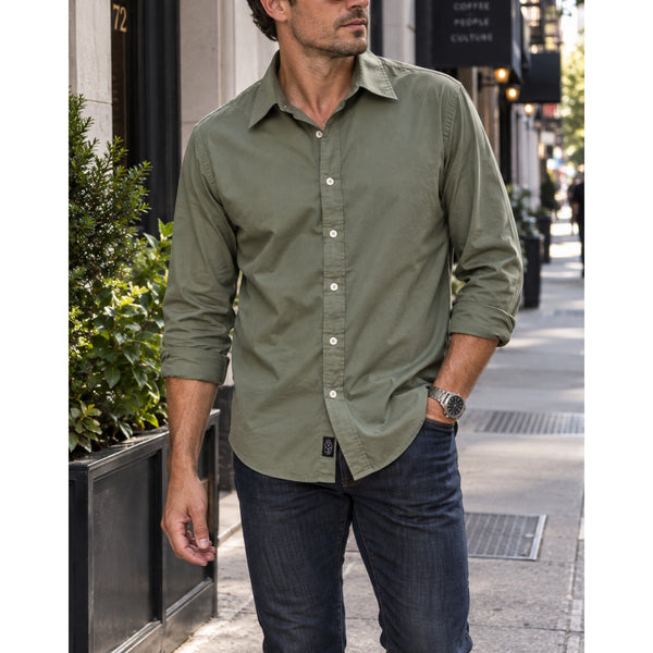 Todd Snyder Cotton Twill Long Point Collar Shirt Sage Olive Mens L Slim Fit