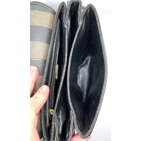 Fendi Purse PEQUIN BAG Striped Leather Gold Modern Pockets Organizer VNTG