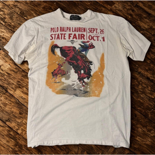 Polo Ralph Lauren Polo Country State Fair Cowboy Tee Mens L White Rare Graphic