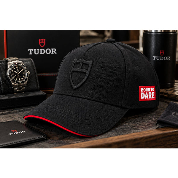 Tudor Born To Dare Baseball Cap Black Red Shield Logo Luxury Watch Hat NWOT