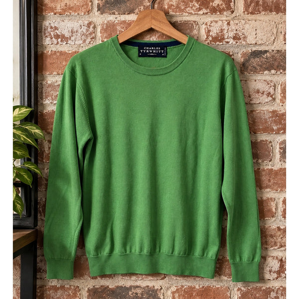 Charles Tyrwhitt Cotton Cashmere Sweater Men's M Green Crewneck Made Italy