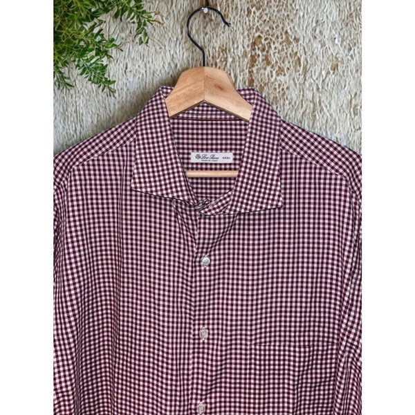 Loro Piana Italy Cotton Flannel Red Gingham Button Down Shirt Men's 3XL MAB1852