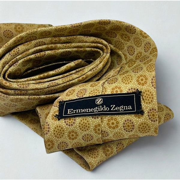 Ermenegildo Zegna 100% Silk Tie Made Italy Gold Medallion Luxury Designer