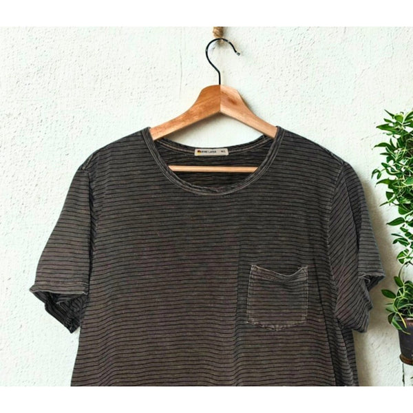 Marine Layer T-Shirt M/L Olive Green Navy Stripe Signature Pocket Style 15101