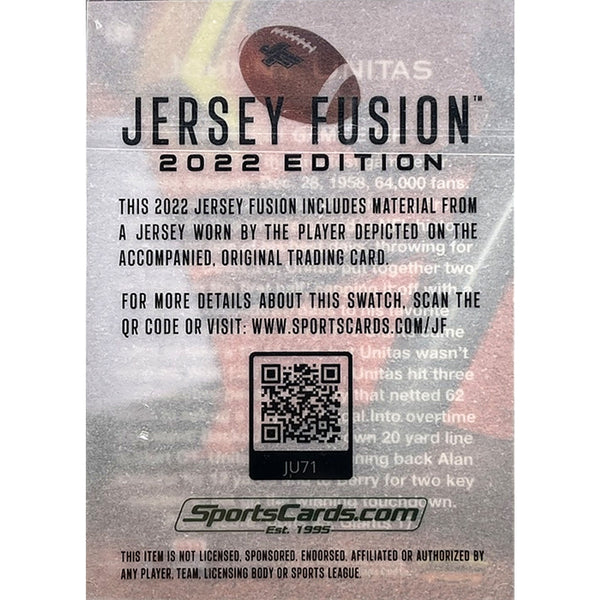 Johnny Unitas '22 Jersey Fusion Etched In Stone Game Used Jersey Baltimore Colts