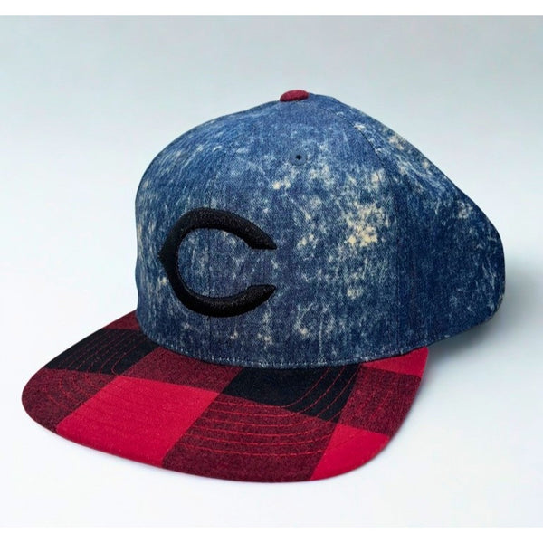Cincinnati Reds American Needle Cooperstown Denim Plaid Strapback Hat OSFA MLB