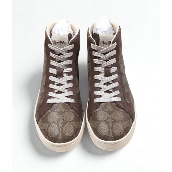 Coach Clip High Top Sneakers G5367 Sig PVC Khaki Saddle Women’s 10B NIB