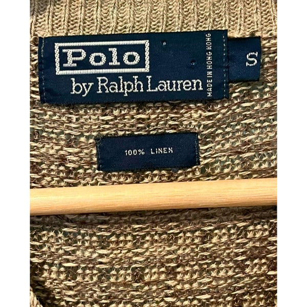Polo Ralph Lauren Linen Sweater Vest Tan Brown Checkered Knit Men’s Size S