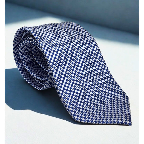 Charles Tyrwhitt 100% Silk Tie Blue White Geometric Mens Classic Necktie EUC