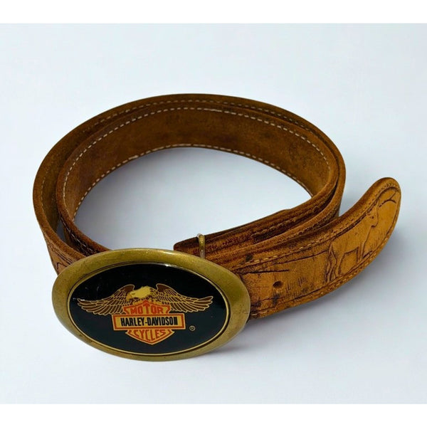 Harley Davidson 1983 Baron Solid Brass Belt Buckle USA Western Leather Vintage
