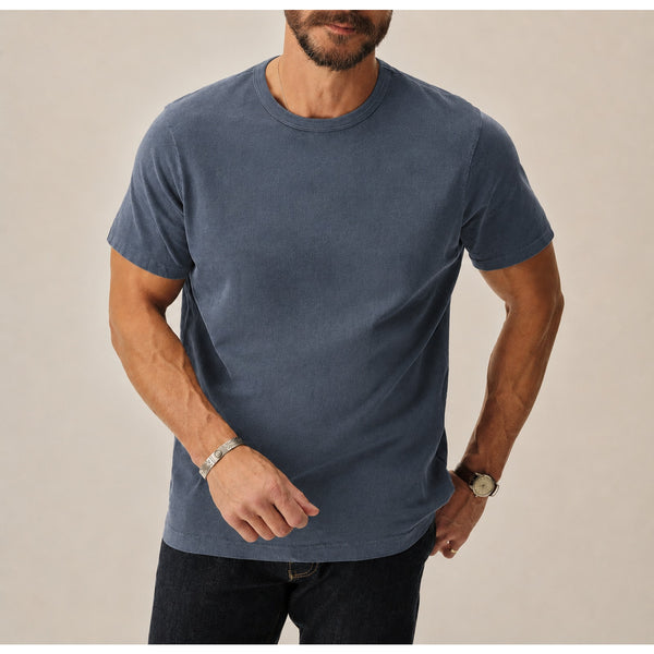 Buck Mason Curved Hem Slub Cotton T Shirt Sz. Small Blue Made in USA BM11001.102