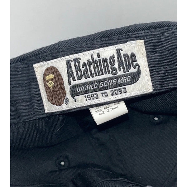 BAPE A Bathing Ape Logo Dad Hat Cap Black Orange Strapback Rare Streetwear