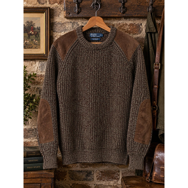 Polo Ralph Lauren Military Commando Shooting Jumper Wool Alpaca Leather Sz L