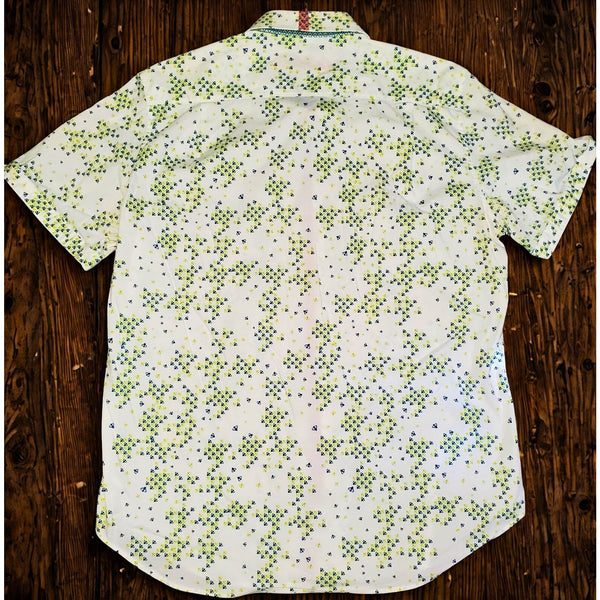 Robert Graham Bees Print Shirt 3XL White Blue Yellow Tailored Fit Short Sleeve