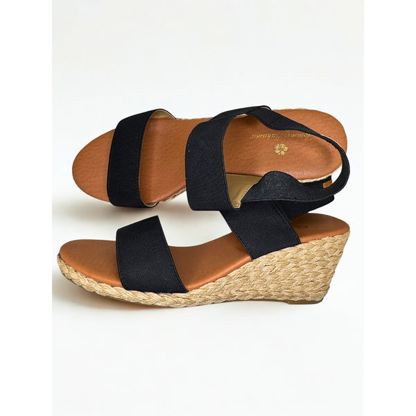 Tommy Bahama Sakura Elastic Wedge Sandals Black Sz 10