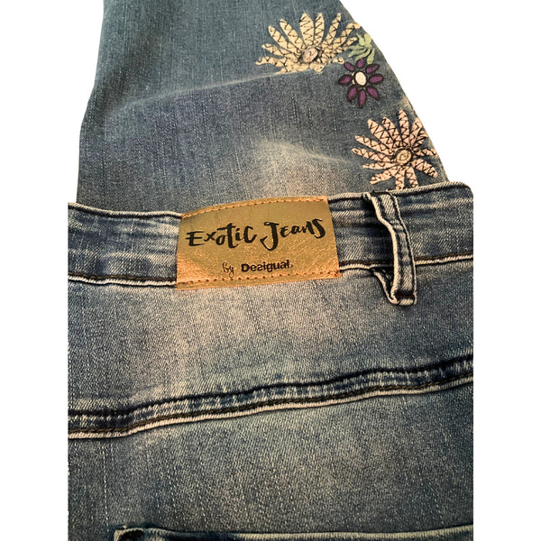 DESIGUAL Floral Embroidered Womens Graphic Skinny Jeans 30X27 18SWDD59 Y2K Vibes
