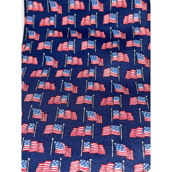 Salvatore Ferragamo Silk Tie USA Flag Patriotic Navy Made Italy Luxury Vintage