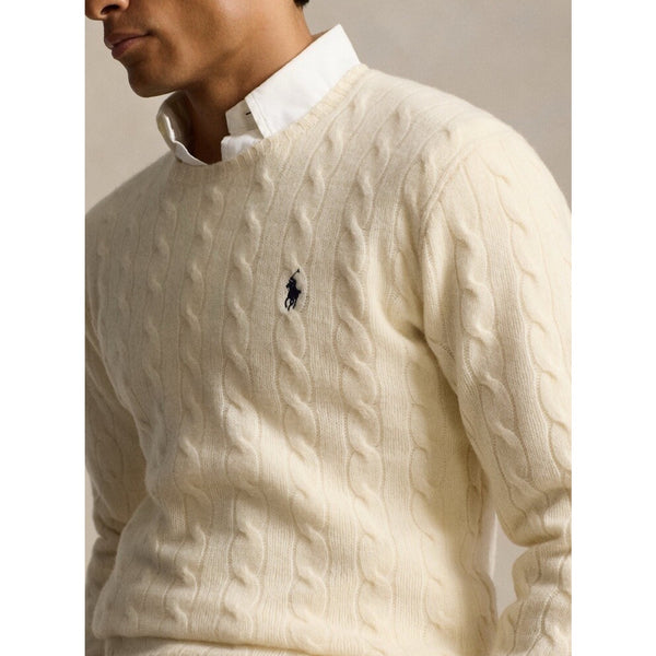 Polo Ralph Lauren Cable Knit Sweater Men's L Cream Wool Cashmere Pony