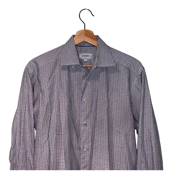 ETON Slim Fit Dress Shirt 16 41 L Purple Check Spread Collar Cotton Luxury