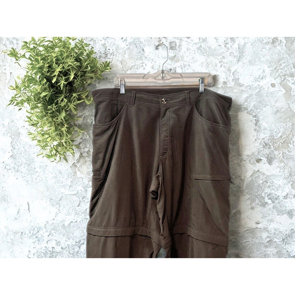 ExOfficio Insect Shield Convertible Hiking Pants Brown Green 40x30 Zip Off EUC