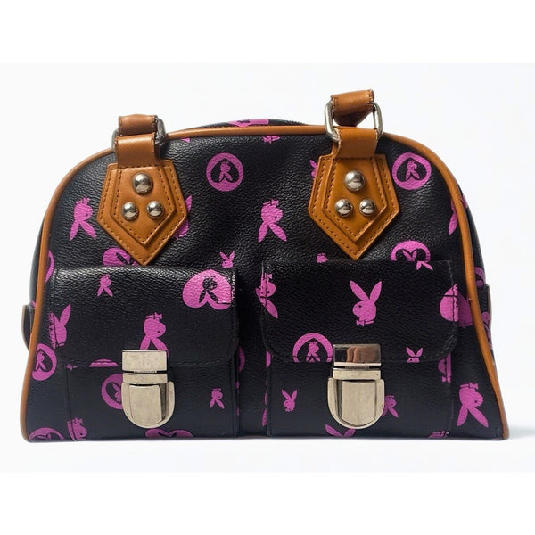 Playboy Pink & Black Monogram Handbag Y2K Bunny Print Pink Lining