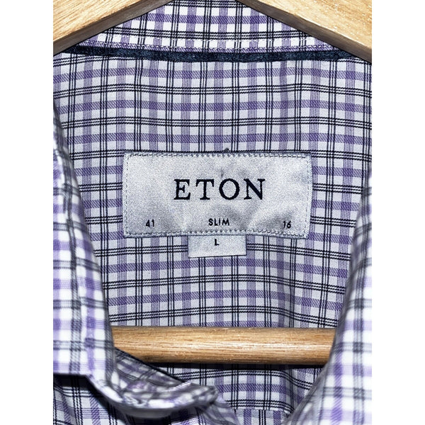 ETON Slim Fit Dress Shirt 16 41 L Purple Check Spread Collar Cotton Luxury