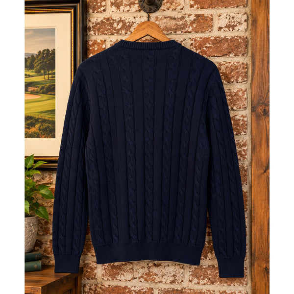 Brooks Brothers Navy Blue Cable Knit Cotton Crewneck Sweater Men's XL NWT $108