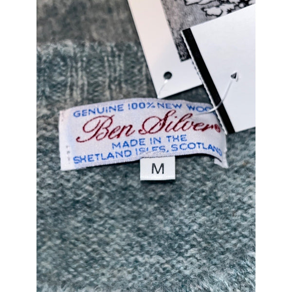 Ben Silver Vintage Shetland Wool Shag Sweater Men's M Blue Melange Scotland NWT