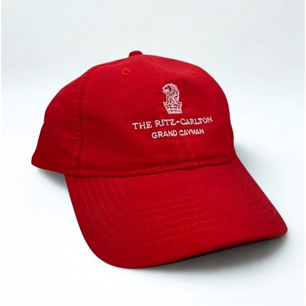 The Ritz-Carlton Grand Cayman Ahead Performance Hat Red Adjustable Golf Cap EUC