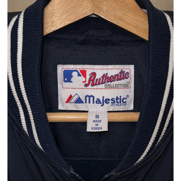 New York Yankees Majestic Authentic Dugout Jacket USA Flag Navy Sz S Vintage
