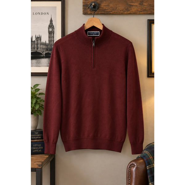 Charles Tyrwhitt Merino Wool 1/4 Zip Sweater Mens S Burgundy Extra Fine Pullover