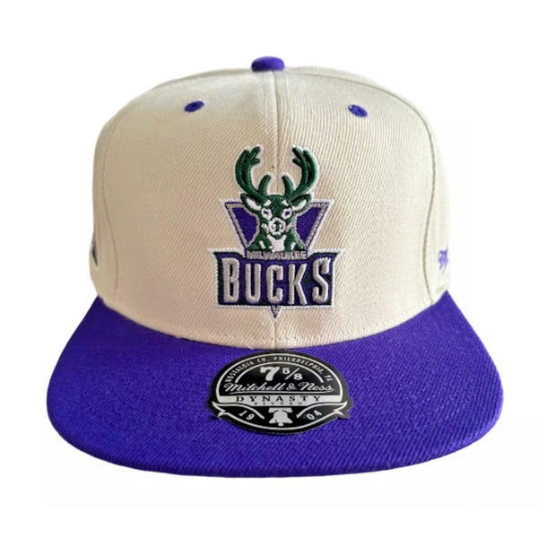 Milwaukee Bucks Mitchell & Ness Hat 7 5/8 Cream Purple 1977 All Star Game Patch