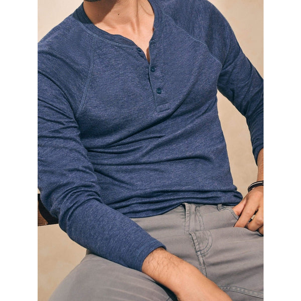Faherty Cloud Cotton Henley Men's L Navy Heather Pima Modal Super Soft Peru