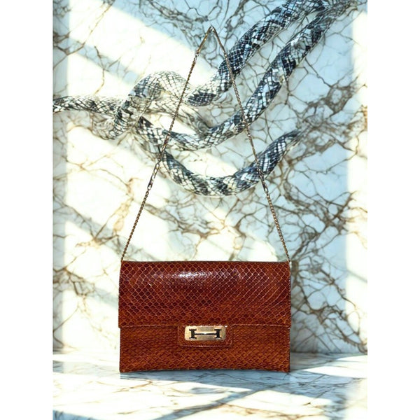 Bergdorf Goodman Snakeskin Leather Shoulder Bag Spain Gold Chain Clutch Vintage