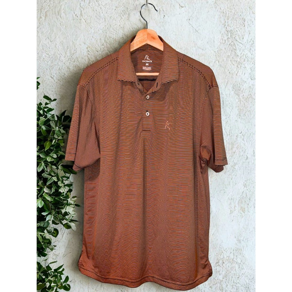 Rhoback Polo Shirt Men's Medium Orange Black Striped Performance Golf Stretch