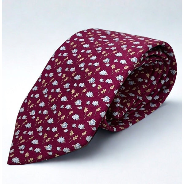 Salvatore Ferragamo Vintage Silk Tie Italy Floral Hand Made 100% Luxury Red