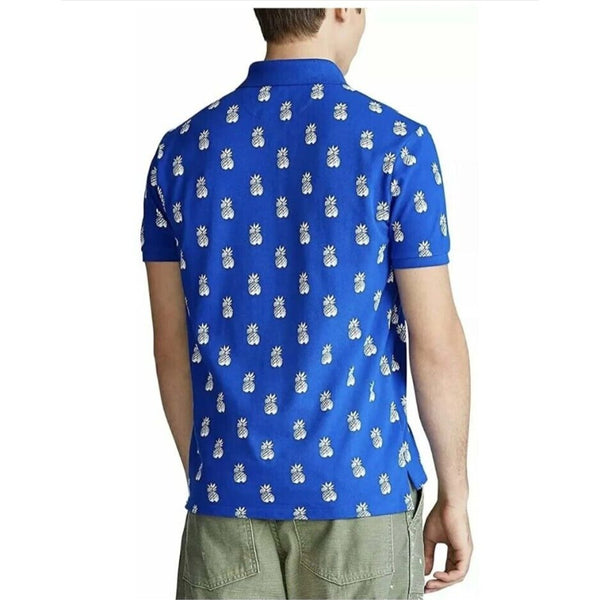 Polo Ralph Lauren Pineapple Polo Shirt XL Blue White Custom Slim Fit Tropical